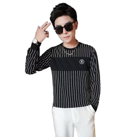 Herren Gestreiftes Langarmshirt mit Brustpasse und Rundhalsausschnitt Shop Nory