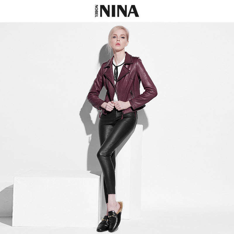 Damen Stylische Bikerjacke aus geschmeidigem Leder Shop Nory