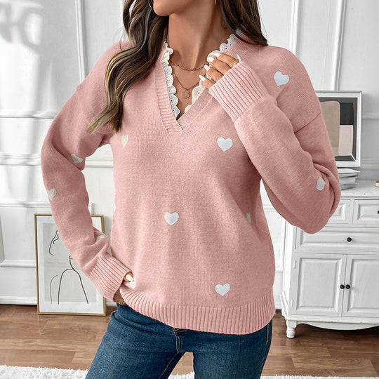 Damen Kuscheliger Pullover mit Herzschnittmuster Shop Nory