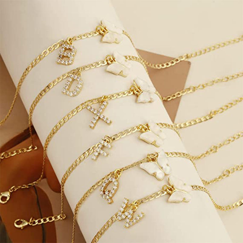 Damen Fußkettchen mit eleganten Glitzer- und Schmetterlingsanhängern Shop Nory