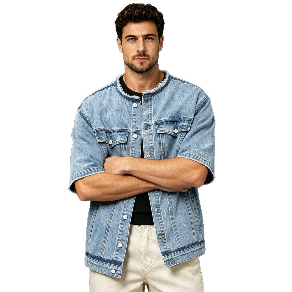 Herren Modische Denimjacke mit Kurzarm