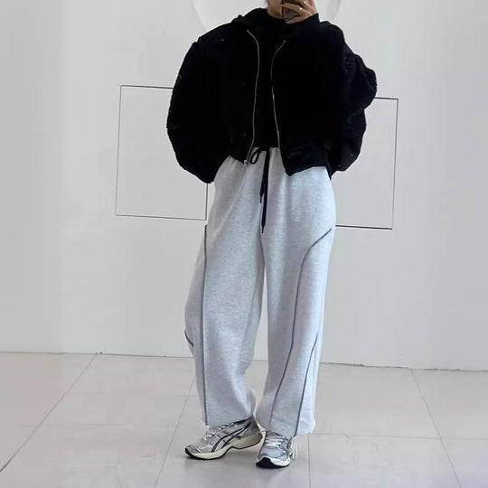 Damen Weite Sweatpants mit kontrastierenden Nahtdetails und Kordelzug Shop Nory