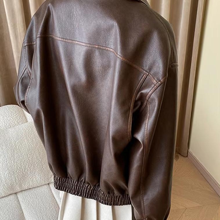 Damen Oversized-Kunstlederblouson mit Hemdkragen, aufgesetzten Pattentaschen und verdeckter Reißverschlussleiste Shop Nory