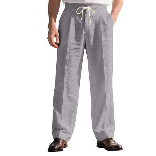 Herren nan legere Leinen-Bundfaltenhose mit elastischem Bund und Kordelzug