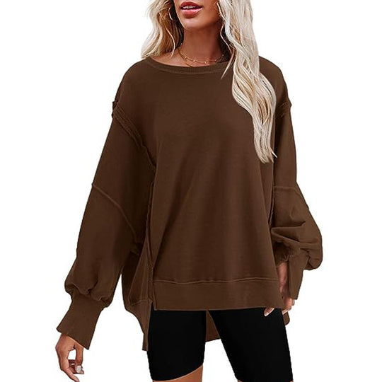 Damen Oversized Sweatshirt mit Ballonärmeln, seitlichen Schlitzen und offenen Kanten Shop Nory