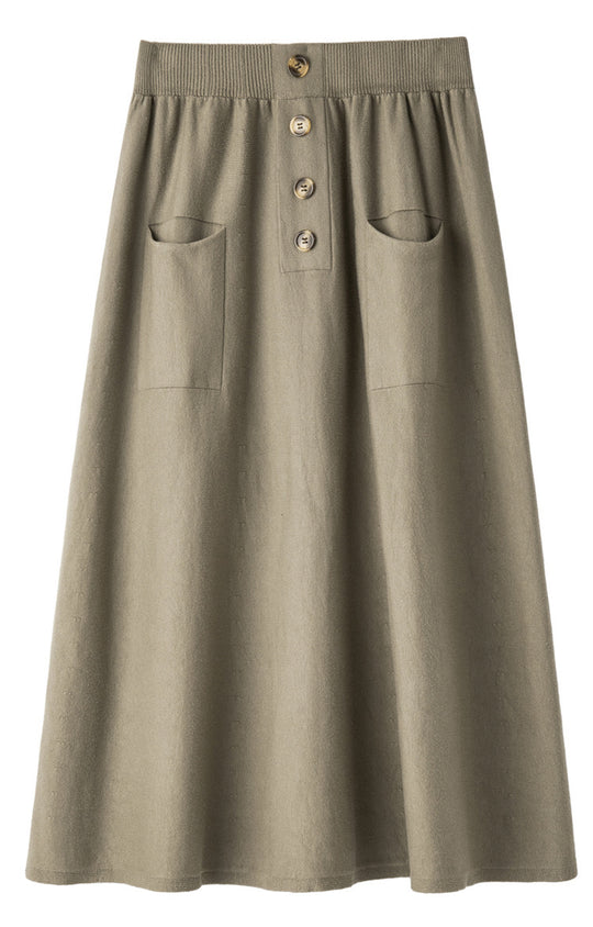 Damen Midirock aus Wollmix mit A‑Linie, elastischem Rippbund, Zierriegel‑Knopfleiste und aufgesetzten Taschen Shop Nory
