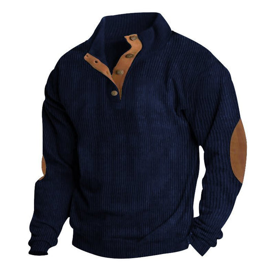 Herren Strukturierter Pullover mit Henley-Knopfleiste, Ellbogen-Patches und zweifarbigem Block Shop Nory