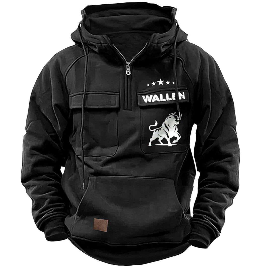 Herren nan Kapuzenpullover mit Halbzip, Cargo-Brusttaschen und Kängurutasche Shop Nory