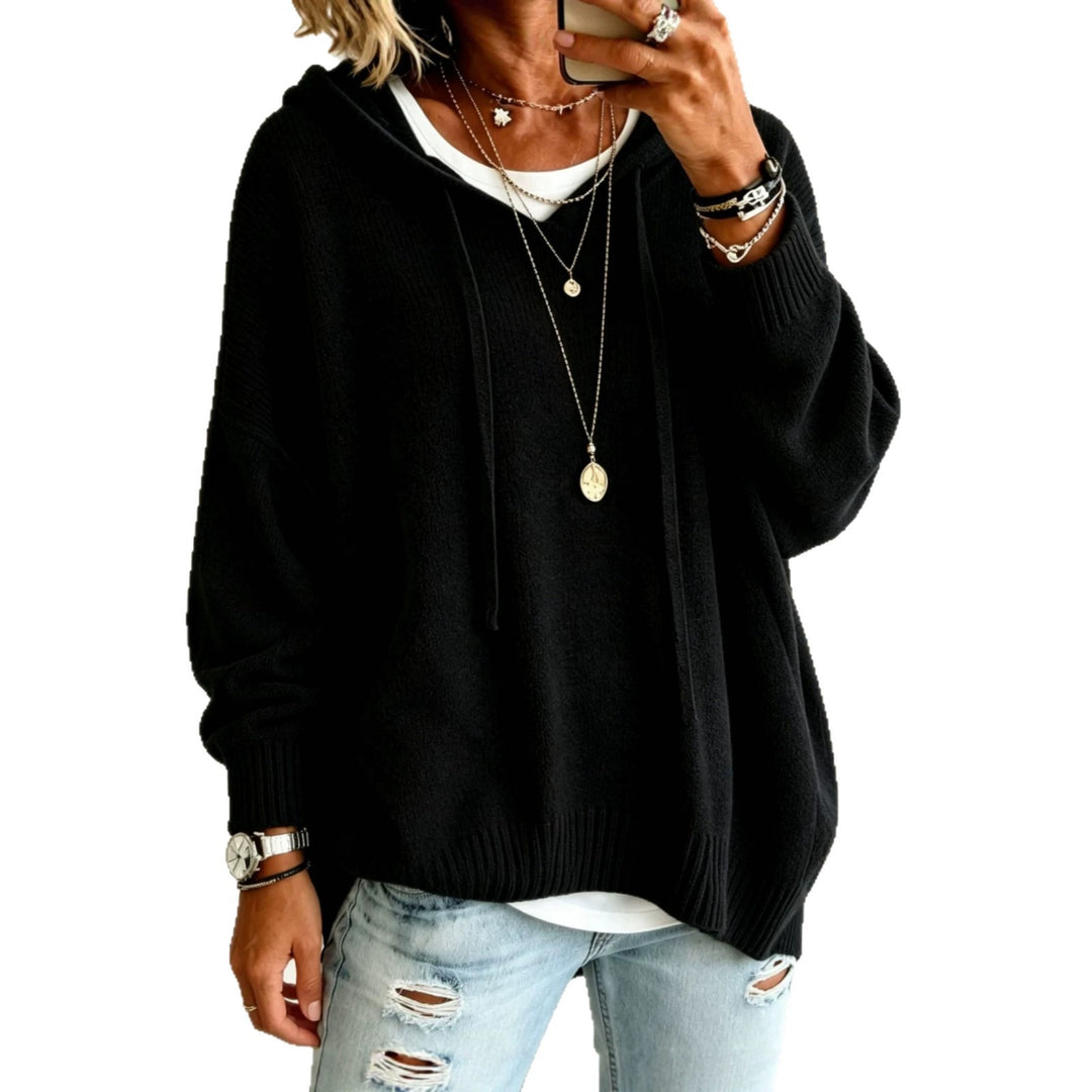 Damen Oversize-Kapuzensweater aus feinem Strick mit gerippten Bündchen Shop Nory