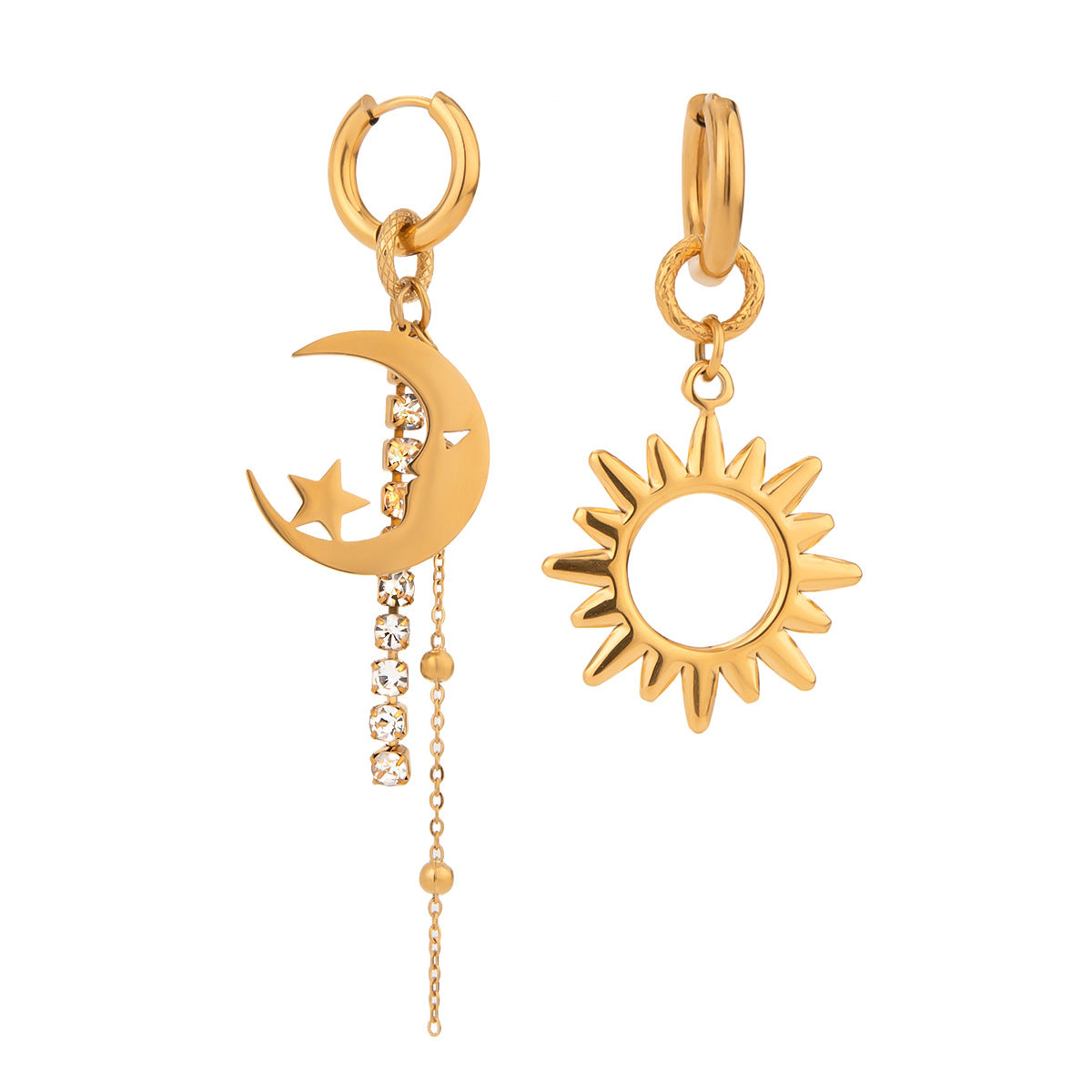 Damen Ohrhänger mit verspieltem Mond- und Sonnen-Design und funkelnden Kristall-Akzenten Shop Nory