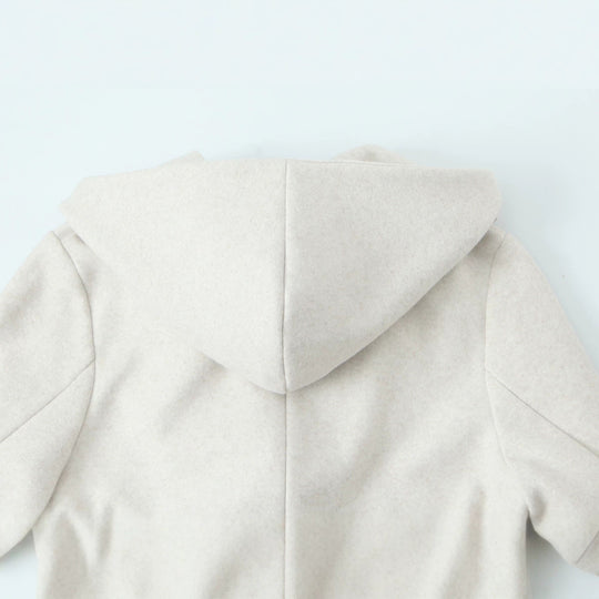 Damen Langer taillierter Mantel mit Kapuze, Bindegürtel und doppelreihiger Knopfleiste Shop Nory