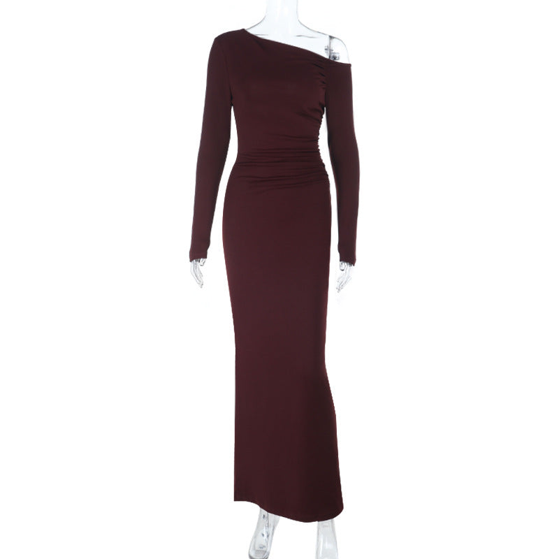 Damen One-Shoulder Abend-Maxikleid mit langem Arm und taillierter Drapierung Shop Nory