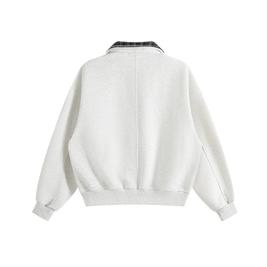 Unisex Oversize-Sweatshirt mit eingesetztem Karo-Hemdkragen und halbem Reißverschluss Shop Nory