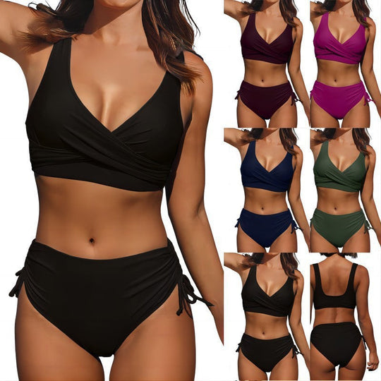 Damen Hoch taillierter Bikini mit Wickeloberteil