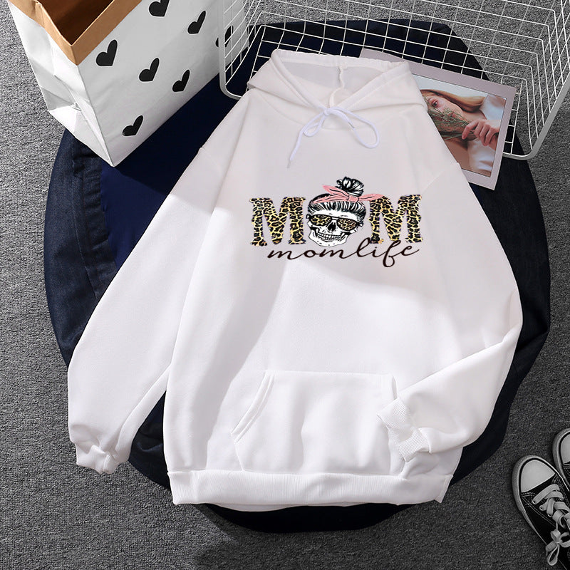 Damen nan Kapuzenpullover mit "Momlife" Skull-Print, Kängurutasche, weichem Fleece-Innenfutter und lockerer Oversize-Passform Shop Nory
