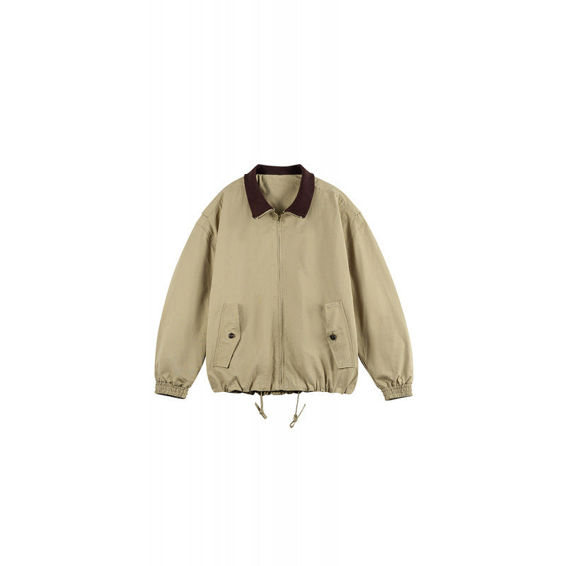 Herren Kastige Zip-Übergangsjacke aus robustem Canvas mit kontrastiertem Strickkragen, Tunnelzug und Pattentaschen Shop Nory