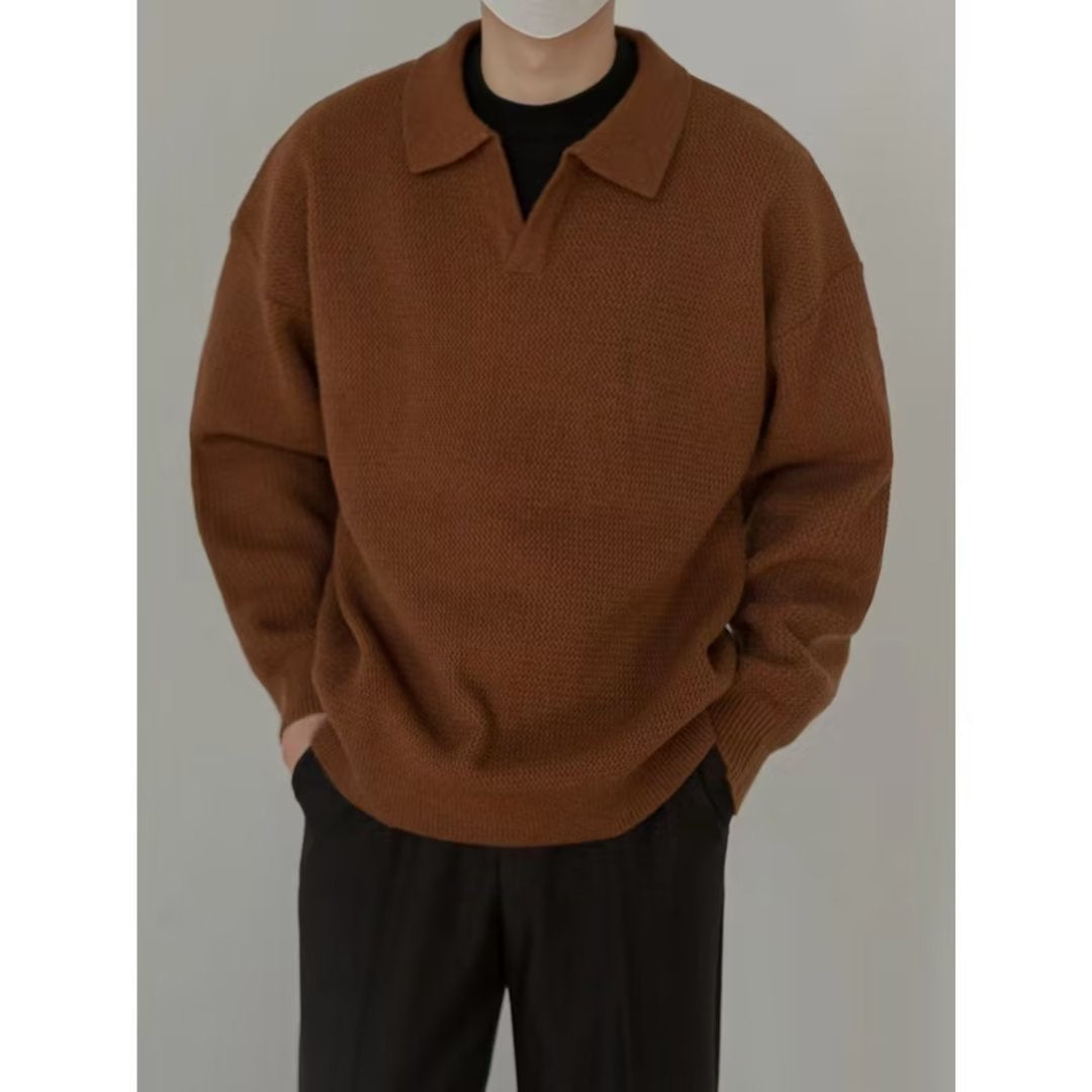 Herren Modischer Grobstrickpullover mit V-Ausschnitt und Schulterüberschuss Shop Nory