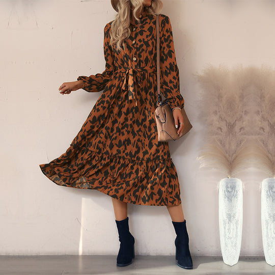 Damen Midi-Kleid mit Gürtel und floralen Akzenten Shop Nory
