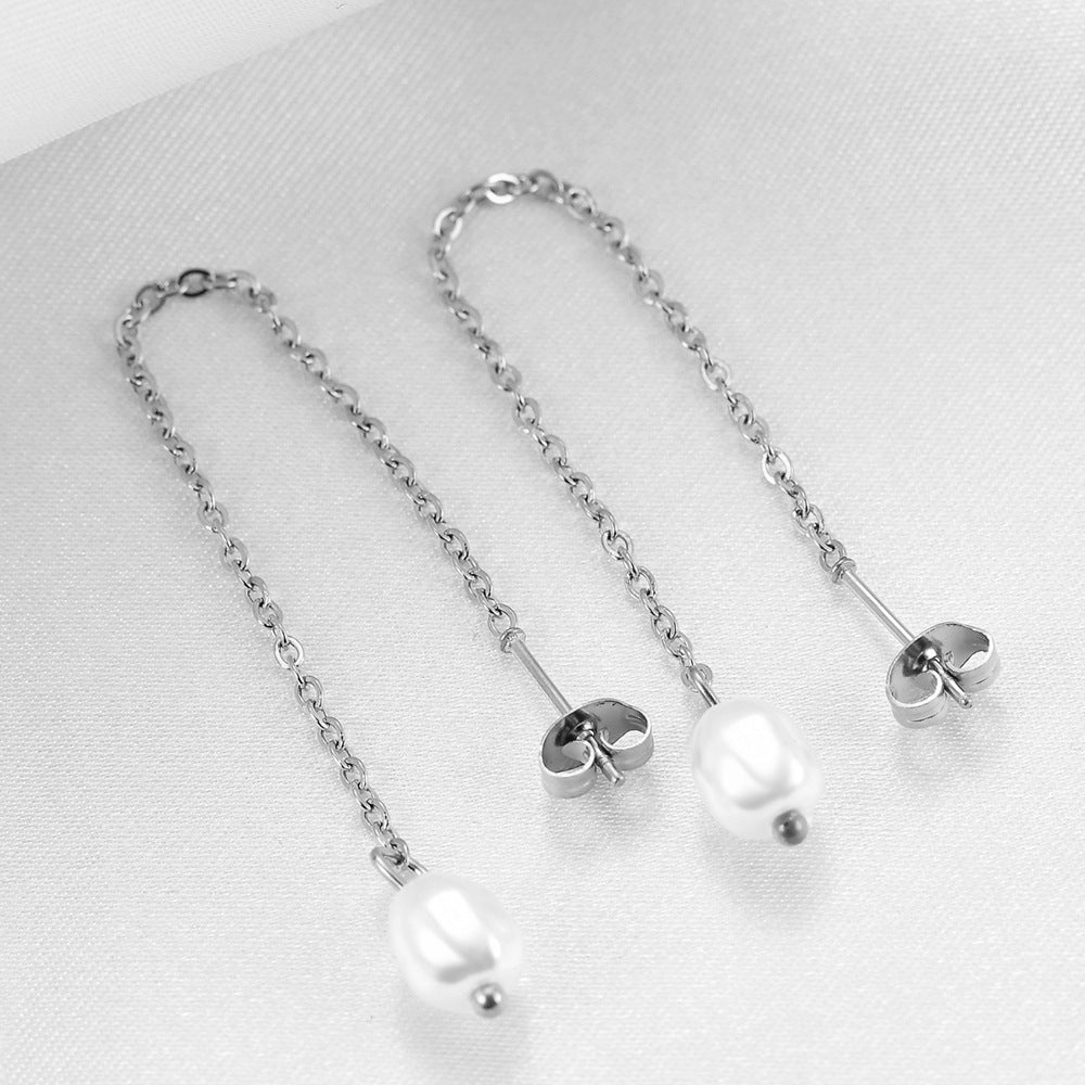 Damen Ohrhänger mit eleganten Süßwasserperlen und filigranem Gliederdesign Shop Nory