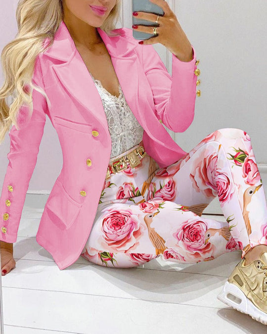 Damen Zweiteiliges Blazer-und-Hose-Set mit Schmetterlingsprint und glamourösem Glitzereffekt Shop Nory