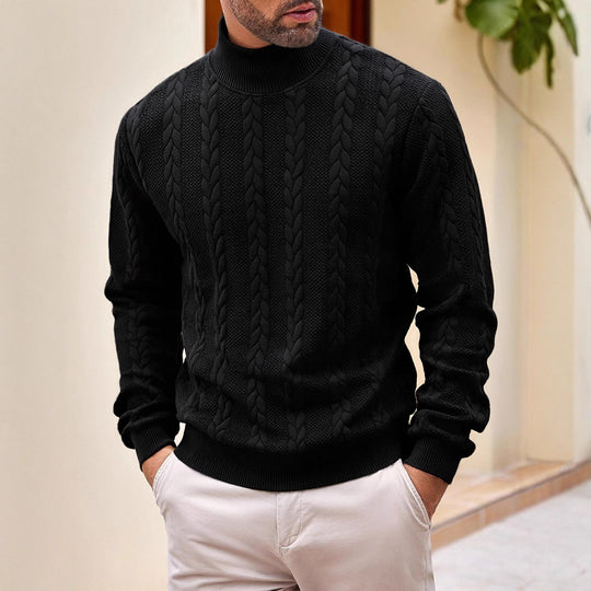 Herren grobgestrickter Zopfstrickpullover mit halbem Stehkragen und elastischen Rippbündchen Shop Nory