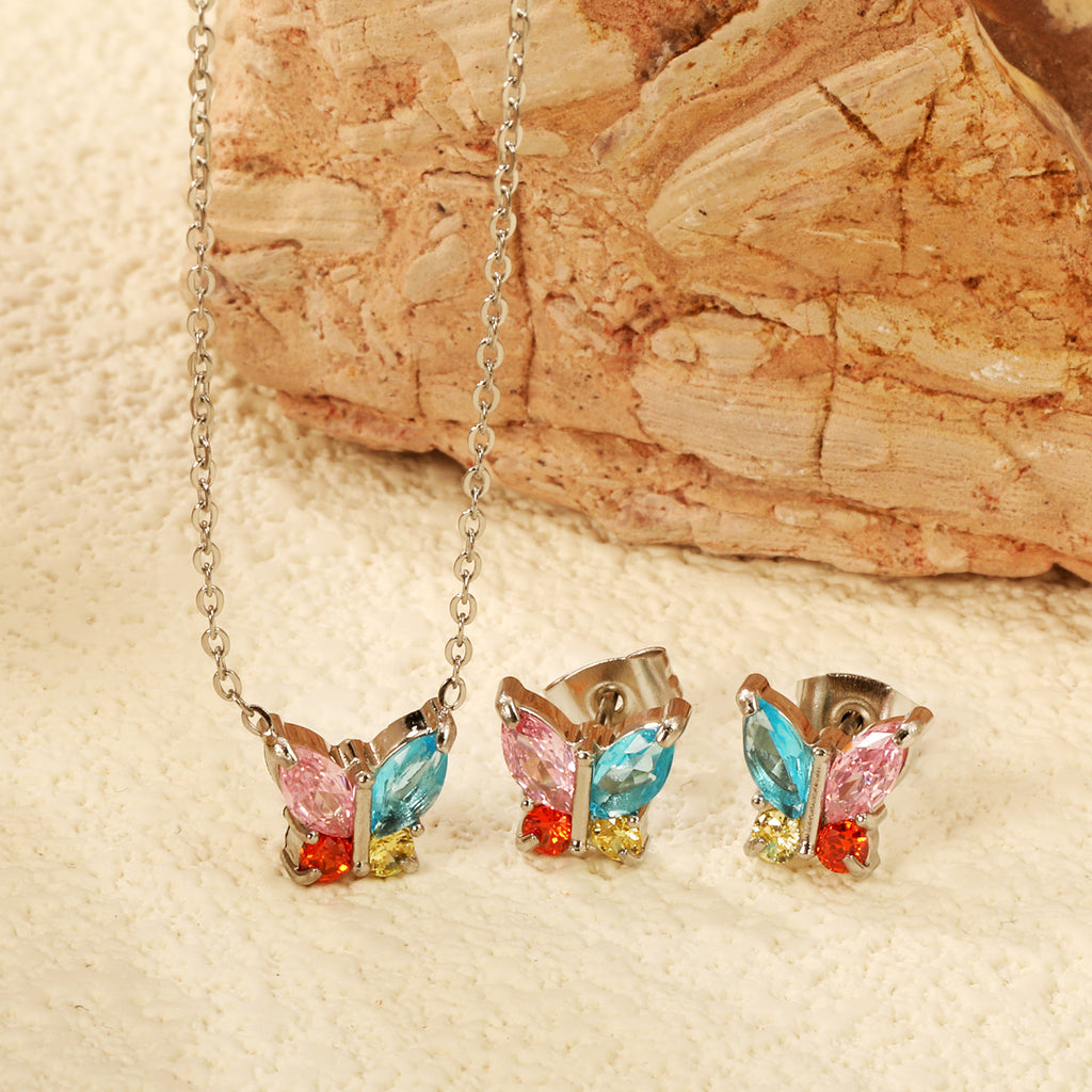 Damen Schmuckset mit funkelndem Schmetterlingsdesign aus Edelstahl und Zirkonia Shop Nory