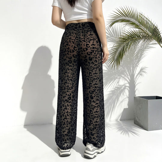 Damen weite Leoprint Strand- und Freizeit-Hose mit elastischem Bund Shopy Nory