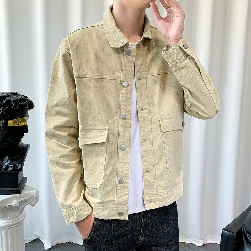 Herren Cordjacke im Worker‑Blouson‑Stil mit Metallknopf‑Verschluss und aufgesetzten Taschen Shop Nory
