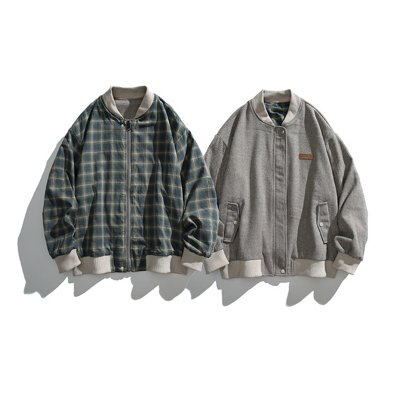 Unisex Boxy-Bomberjacke im Fischgrät-Look mit Rippbündchen, Pattentaschen und verdeckter Druckknopfblende Shop Nory