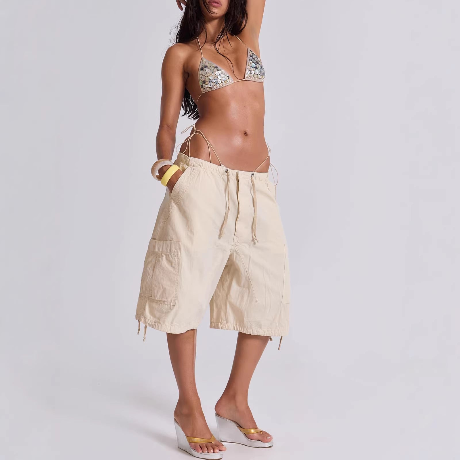 Damen lässige kurze Cargo-Shorts mit verstellbarem Bund und praktischen Taschen