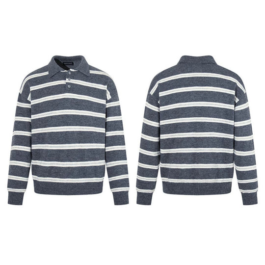 Herren Strick-Poloshirt mit Streifenmuster, Polokragen und Knopfleiste Shop Nory
