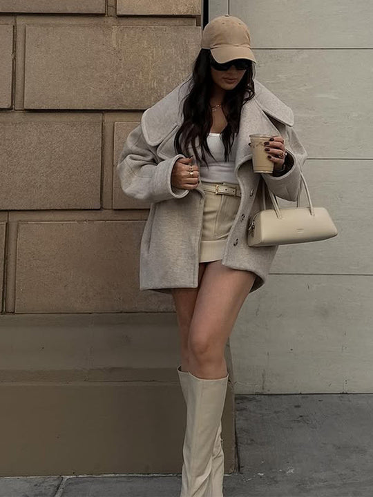 Damen Oversize Wollmix-Kurzmantel mit großem Revers und kastigem Schnitt Shop Nory