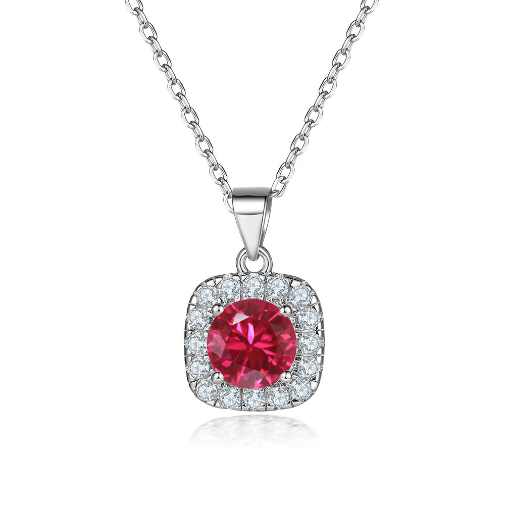 Damen Halskette mit luxuriösem, blauen Kristall und funkelndem Zirkonia-Rahmen Shop Nory