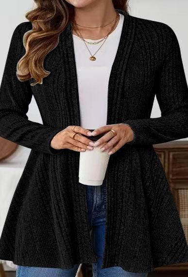 Damen Offener Feinstrick-Cardigan mit Rippstruktur, tailliertem Schnitt und schwingendem Saum Shop Nory