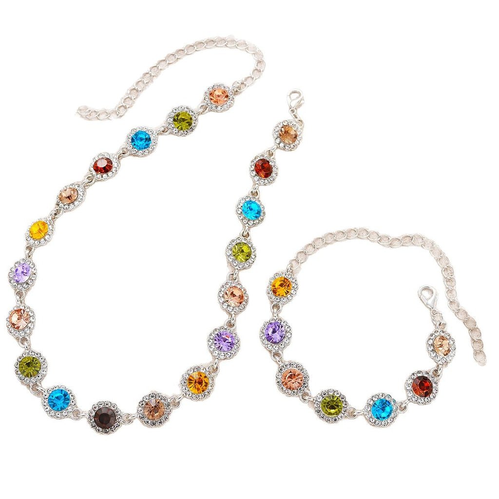 Damen Halsketten-Set mit bunten Kristallanhängern Shop Nory