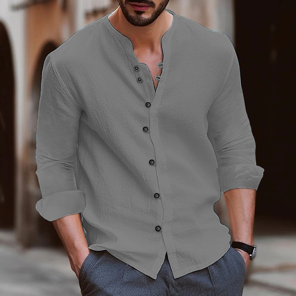 Herren Langarm-Henley-Hemd aus leichtem BaumwollgewShopnorye mit modischem Knopfdetail