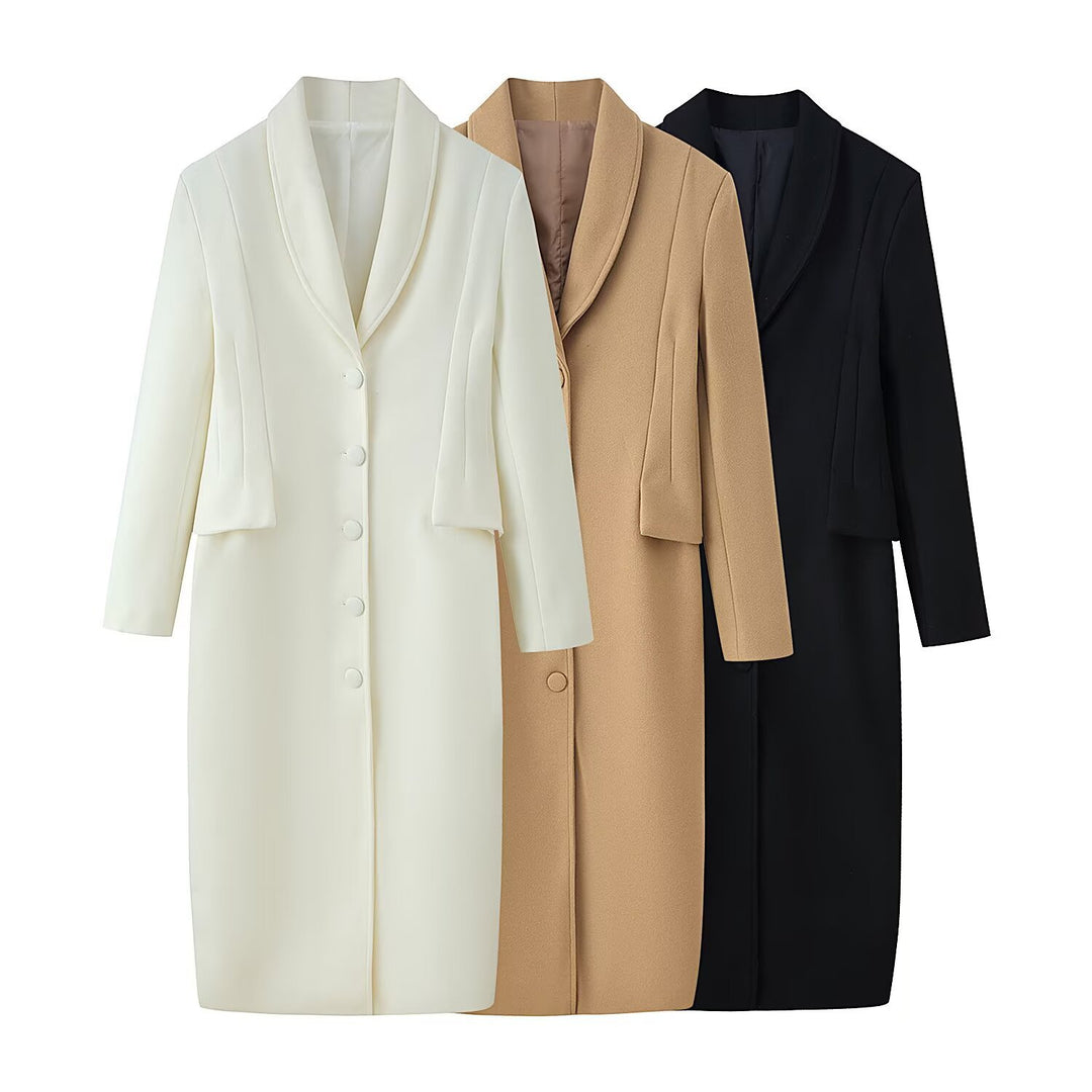 Damen Langer Wollmixmantel mit Schalkragen und taillierter Silhouette Shop Nory