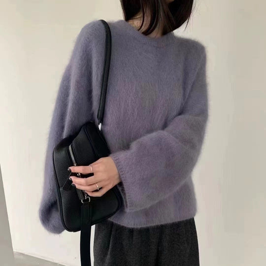 Damen Flauschiger Pullover mit überschnittenen Schultern und weitem Schnitt