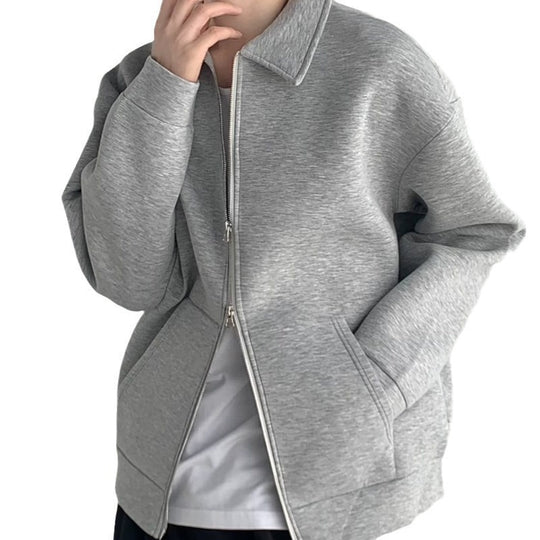 Herren Reißverschluss-Sweatjacke mit Hemdkragen und Oversize-Schnitt Shop Nory