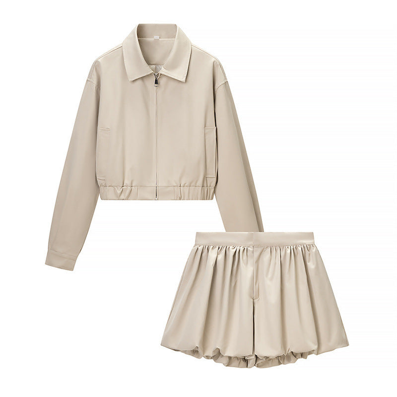 Damen Kurze Blousonjacke aus veganem Leder mit Reißverschluss und elastischem Saum Shop Nory