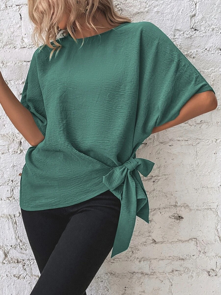 Damen Oversize-Bluse mit Seitenschleife und Fledermausärmeln Shop Nory