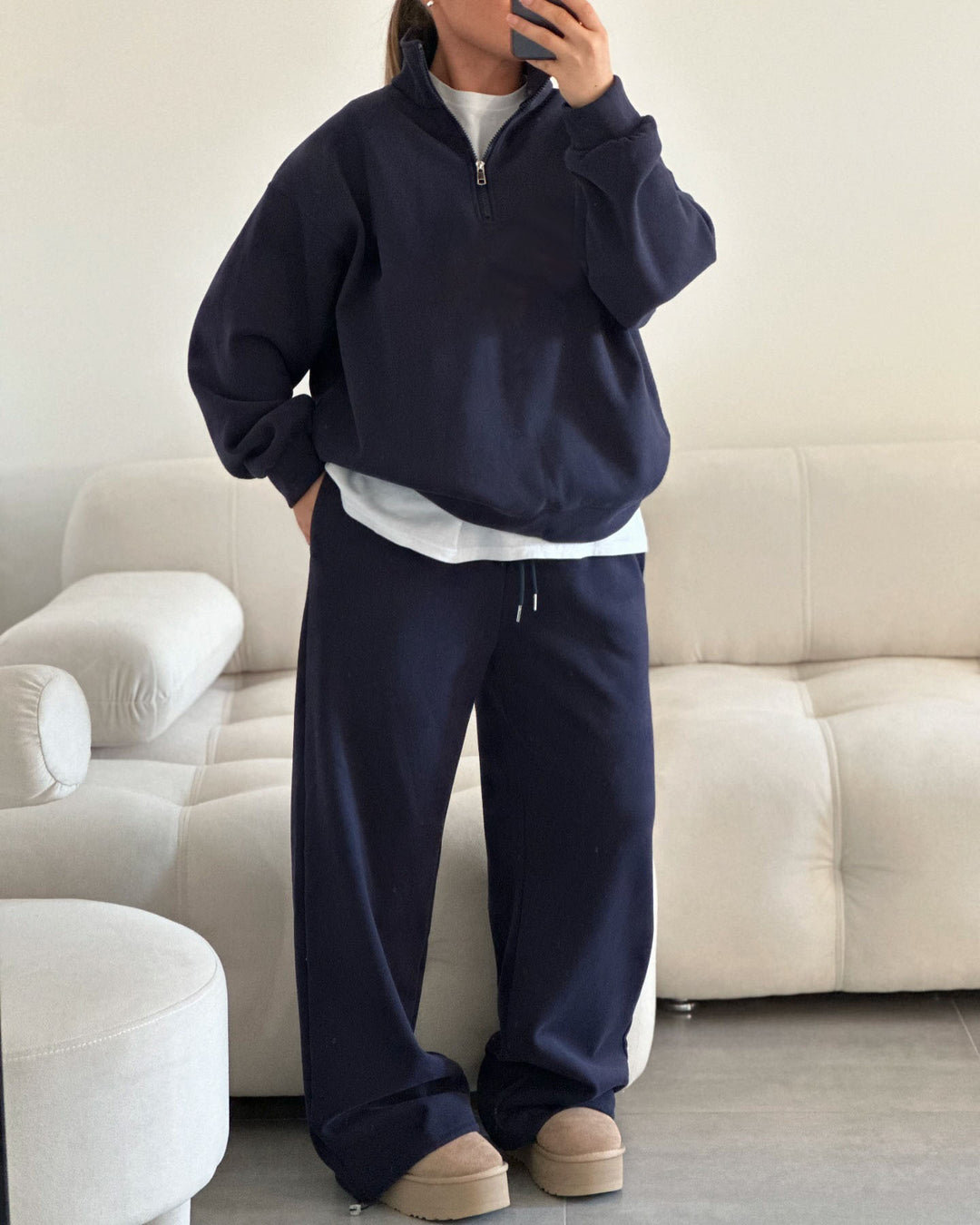 Damen Oversize Sweatshirt mit Halbzip und hohem Stehkragen Shop Nory