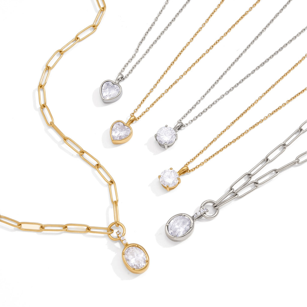 Damen Halskette mit ovalem Zirkonia-Anhänger und edlem Kettendesign Shop Nory