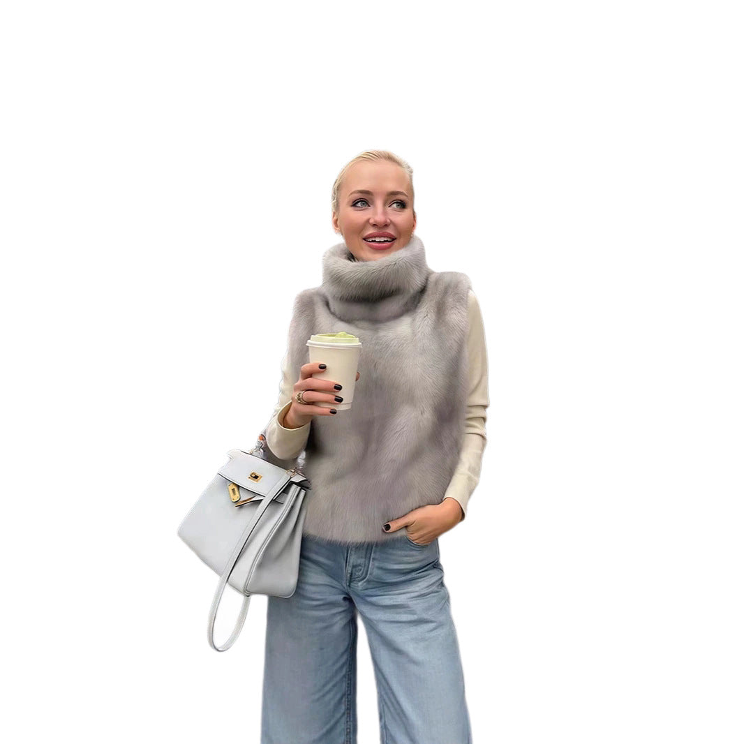 Damen Ärmellose Kunstpelz‑Weste mit hohem Wickelkragen und kurzem Schnitt Shop Nory