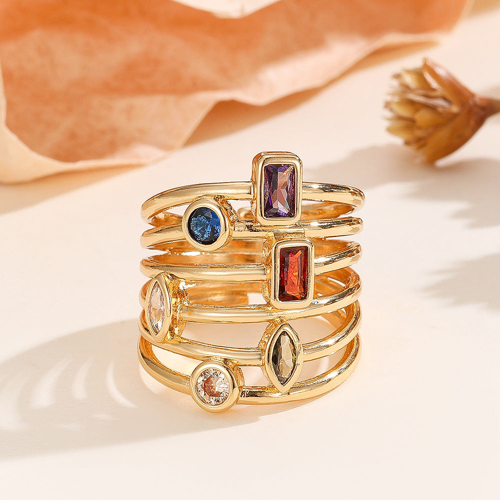 Damen Mehrreihiger Ring mit bunten Edelsteinen Shop Nory