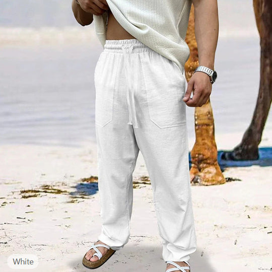 Herren lässige Leinen-Joggerhose mit elastischem Tunnelzug, aufgesetzten Taschen und konischer Silhouette Shop Nory