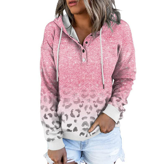 Damen Kapuzenpullover mit Knopfleiste, Ombré-Design und Leo-Print Shop Nory