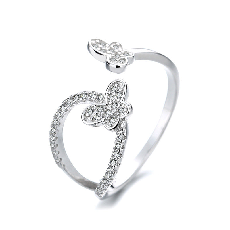 Damen Offener Ring mit funkelnden Schmetterlingsmotiven Shop Nory