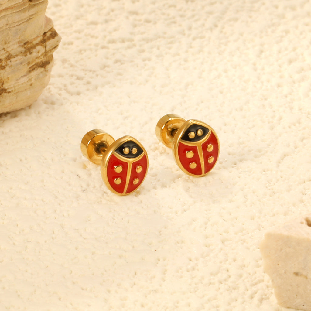 Damen Ohrstecker mit Marienkäfer-Motiv und hochwertiger Edelstahl-Beschichtung Shop Nory