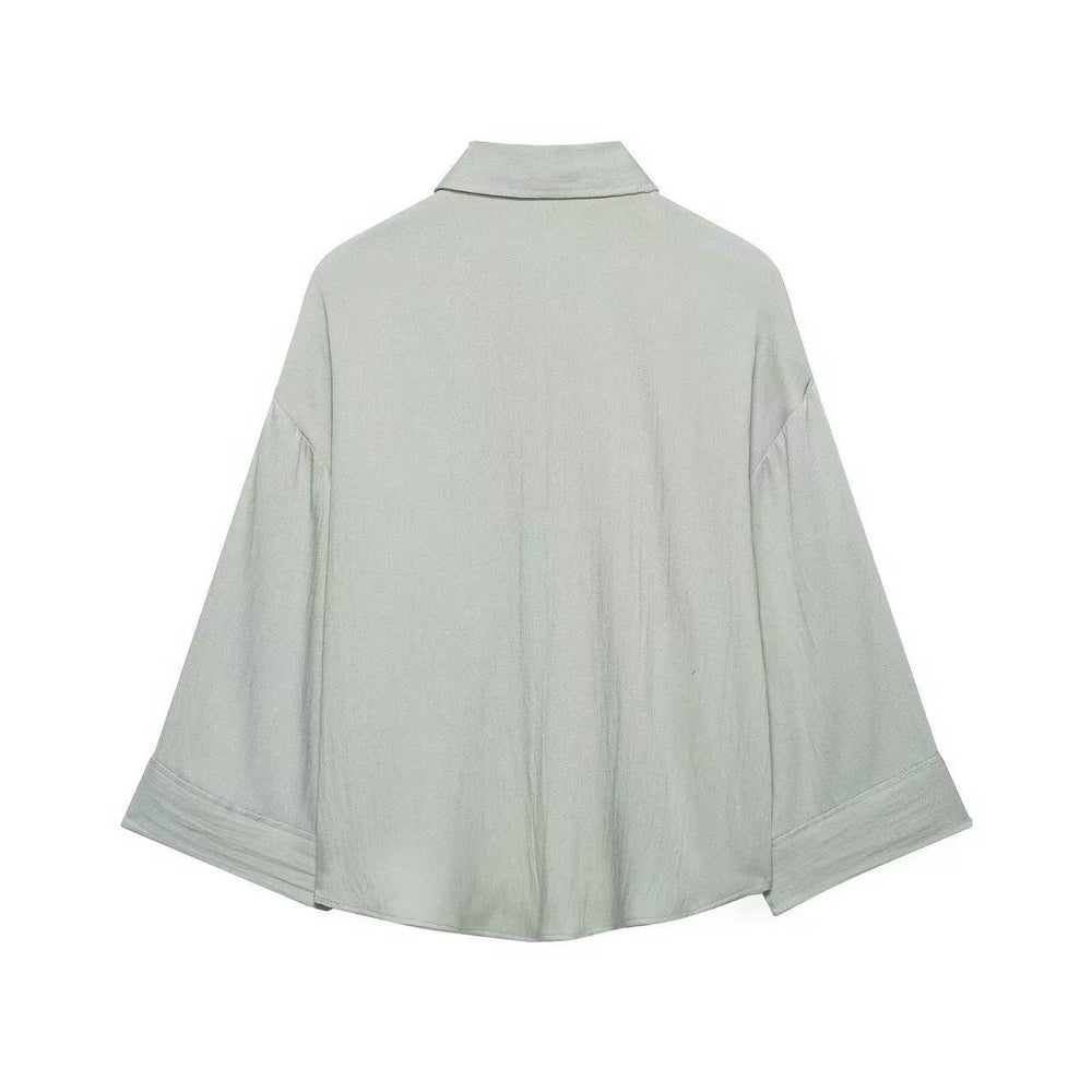 Damen Oversized Leinenoptik-Hemdbluse mit weiten Dreiviertelärmeln und Brusttasche Shop Nory